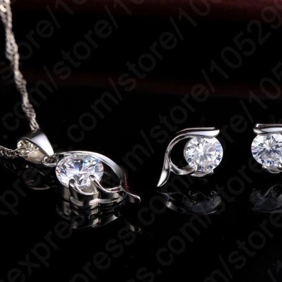 Stud 925 Sterling Silver Necklace With Earrings Set Spiral Luxury Gift - Picture 2 of 8